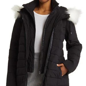 Donna Karan New York Zip Bib Faux Fur Hooded Puffer Jacket